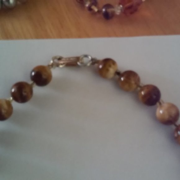 Brown & Cream Beaded Necklace 24" Long Unlatched - Picture 2 of 3
